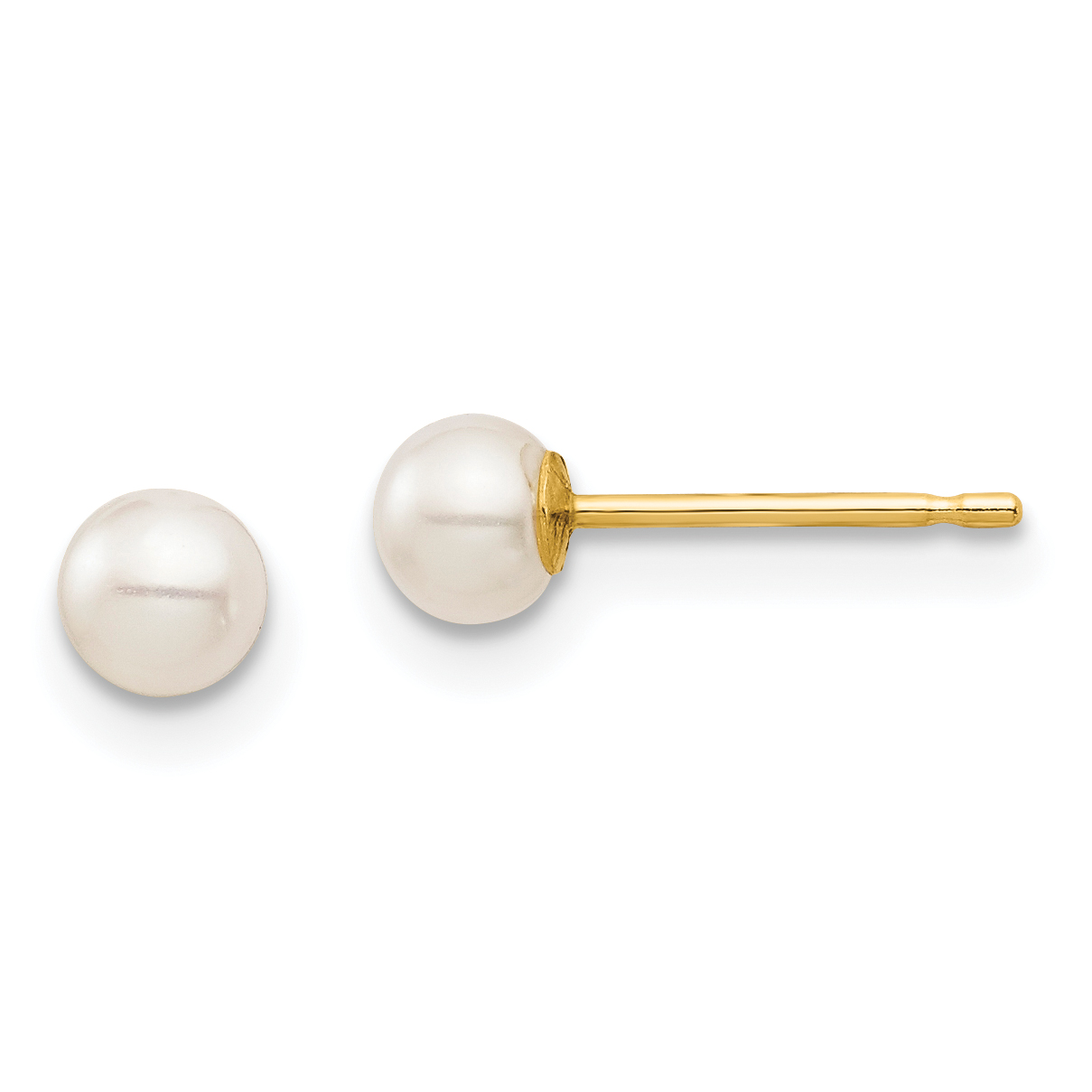 14k Madi K 3-4mm White Round Freshwater Cultured Pearl Post Earrings with Silicone Backs (SE134)