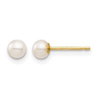 14K Yellow Gold Madi K 3-4mm White Round Freshwater Cultured Pearl Post Earrings with Silicone Backs view 1