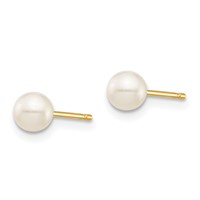 14K Yellow Gold Madi K 4-5mm White Round Freshwater Cultured Pearl Post Earrings with Silicone Backs view 2