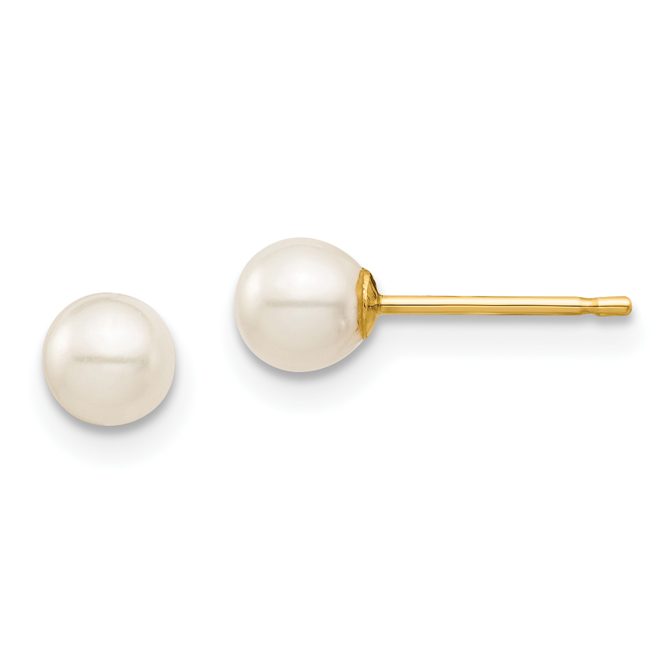 14k Madi K 4-5mm White Round Freshwater Cultured Pearl Post Earrings with Silicone Backs (SE135)