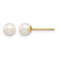 14K Yellow Gold Madi K 4-5mm White Round Freshwater Cultured Pearl Post Earrings with Silicone Backs view 1