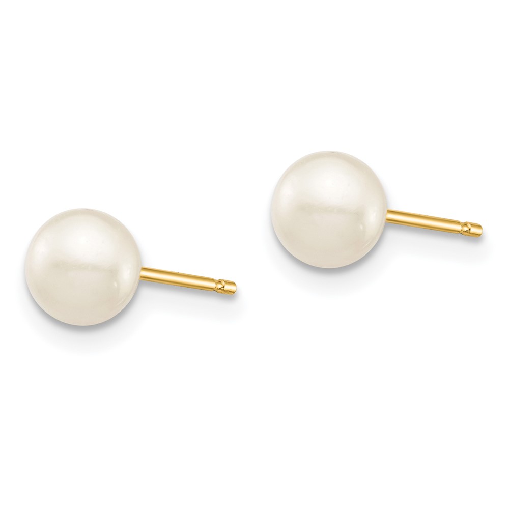 14k Madi K 5-6mm White Round Freshwater Cultured Pearl Post Earrings with Silicone Backs (SE136)