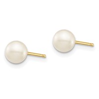 14K Yellow Gold Madi K 5-6mm White Round Freshwater Cultured Pearl Post Earrings with Silicone Backs view 2