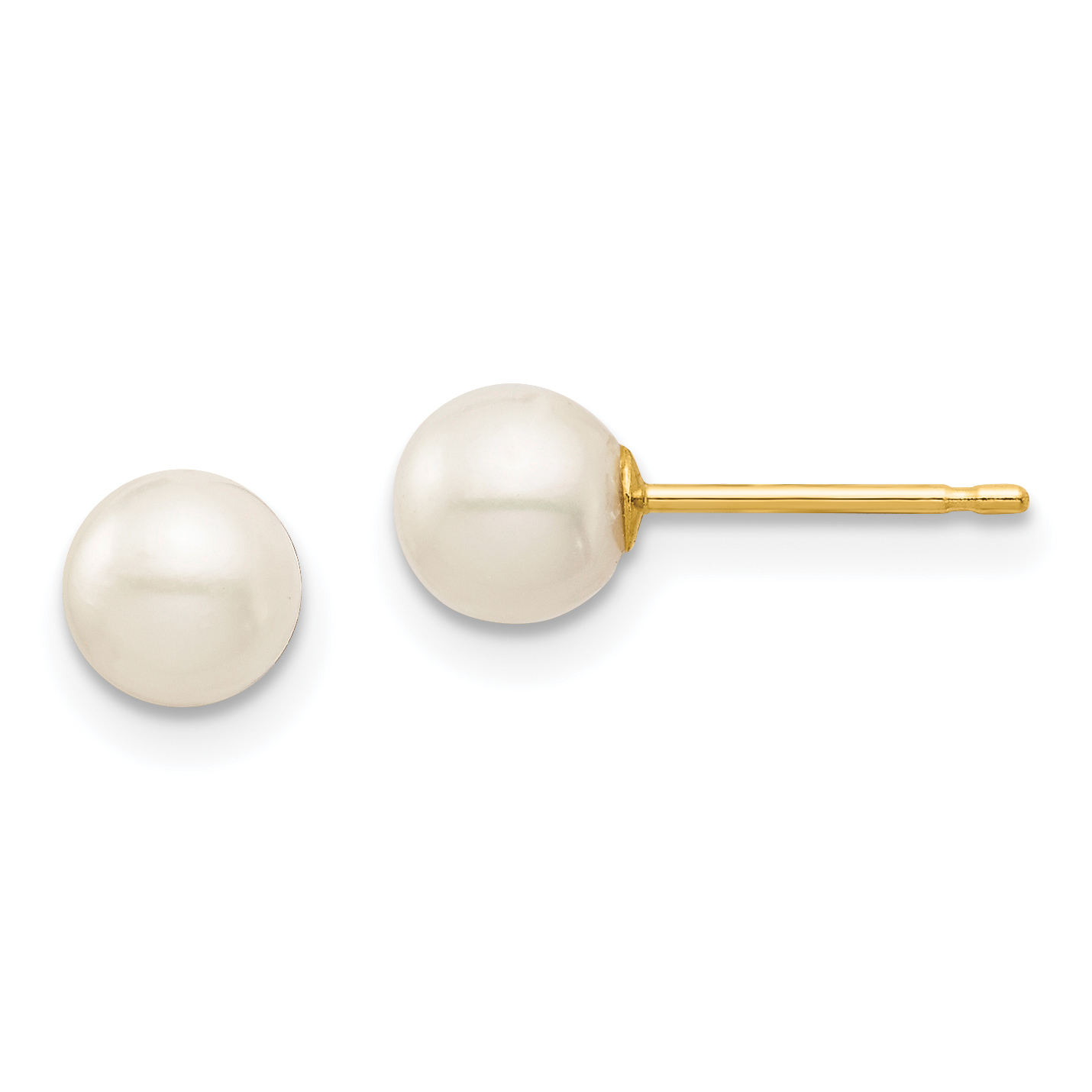 14k Madi K 5-6mm White Round Freshwater Cultured Pearl Post Earrings with Silicone Backs (SE136)