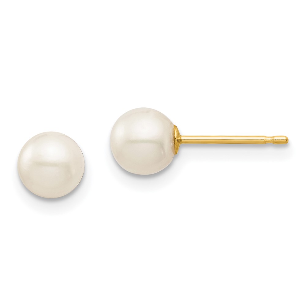 14k Madi K 5-6mm White Round Freshwater Cultured Pearl Post Earrings with Silicone Backs (SE136)
