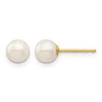 14K Yellow Gold Madi K 5-6mm White Round Freshwater Cultured Pearl Post Earrings with Silicone Backs view 1