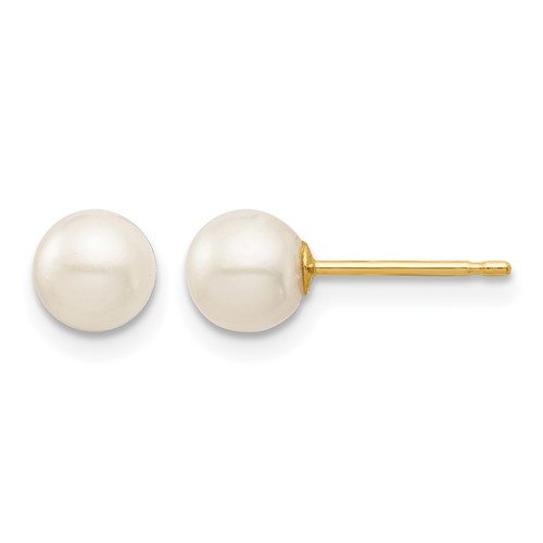14K Yellow Gold Madi K 5-6mm White Round Freshwater Cultured Pearl Post Earrings with Silicone Backs