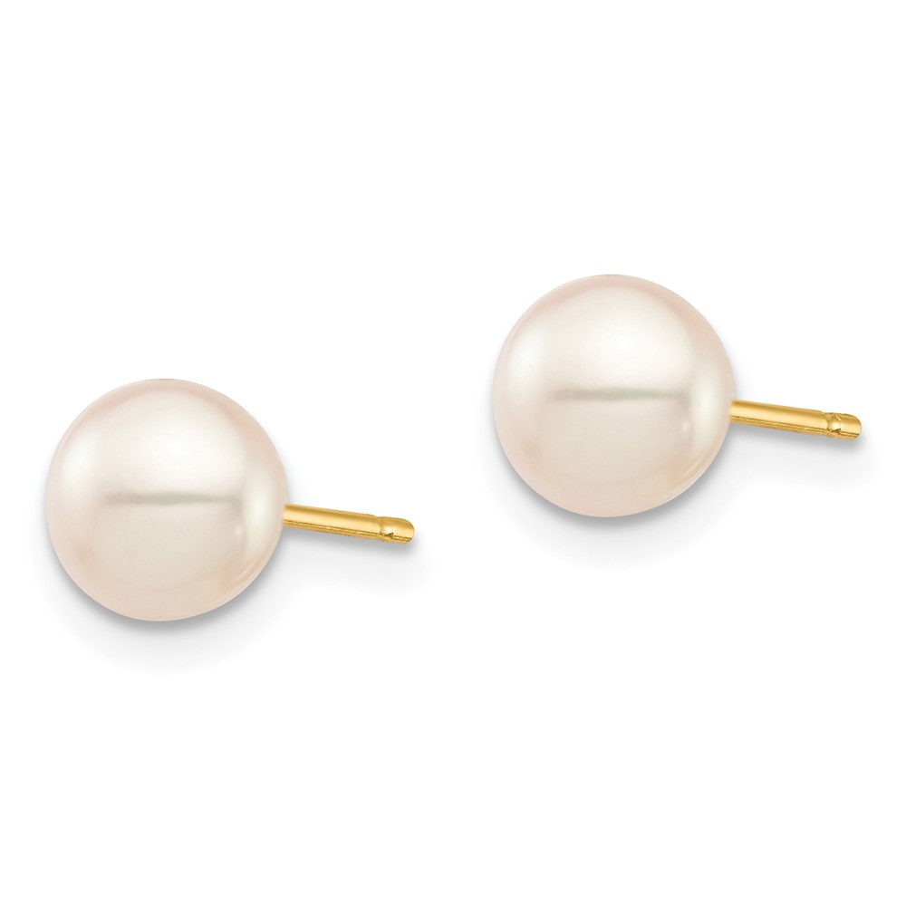14k Madi K 6-7mm White Round Freshwater Cultured Pearl Post Earrings with Silicone Backs (SE137)