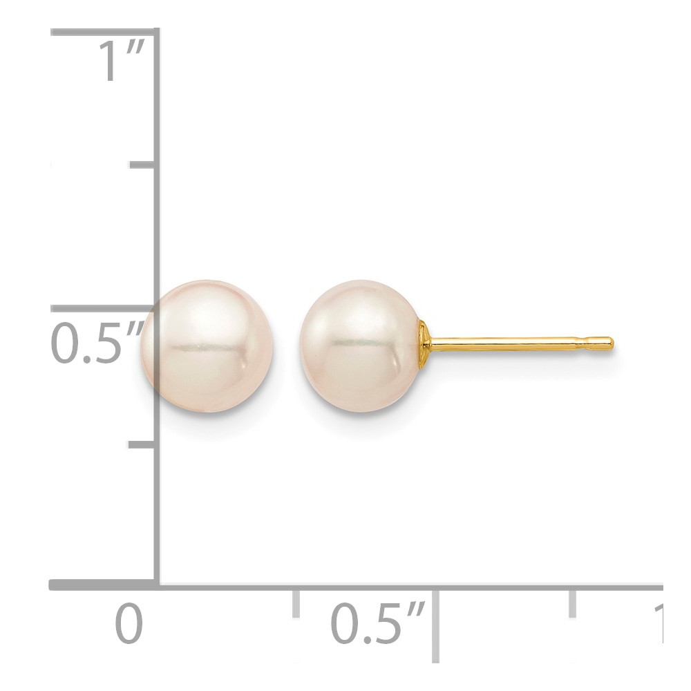 14k Madi K 6-7mm White Round Freshwater Cultured Pearl Post Earrings with Silicone Backs (SE137)