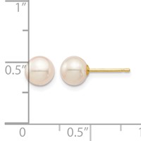 14K Yellow Gold Madi K 6-7mm White Round Freshwater Cultured Pearl Post Earrings with Silicone Backs view 4