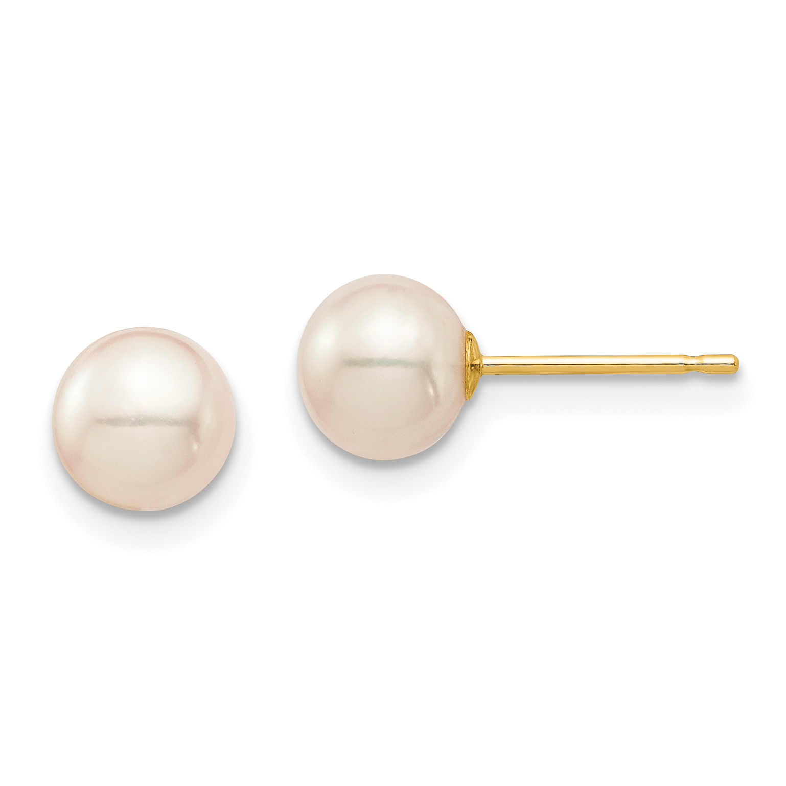 14k Madi K 6-7mm White Round Freshwater Cultured Pearl Post Earrings with Silicone Backs (SE137)