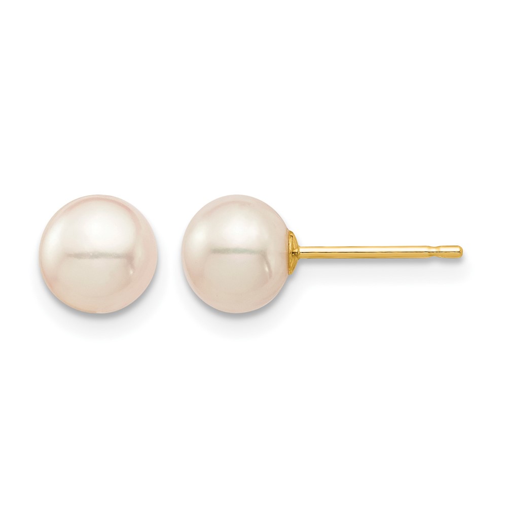 14k Madi K 6-7mm White Round Freshwater Cultured Pearl Post Earrings with Silicone Backs (SE137)