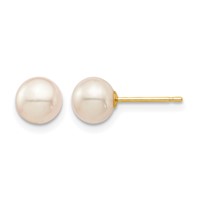 14K Yellow Gold Madi K 6-7mm White Round Freshwater Cultured Pearl Post Earrings with Silicone Backs view 1