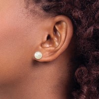 14K Yellow Gold Madi K 7-8mm White Round Freshwater Cultured Pearl Post Earrings with Silicone Backs view 3