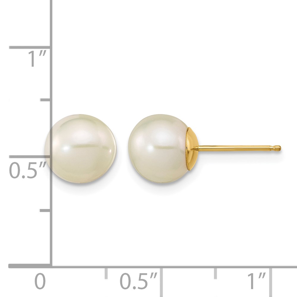 14k Madi K 7-8mm White Round Freshwater Cultured Pearl Post Earrings with Silicone Backs (SE138)