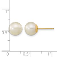 14K Yellow Gold Madi K 7-8mm White Round Freshwater Cultured Pearl Post Earrings with Silicone Backs view 4