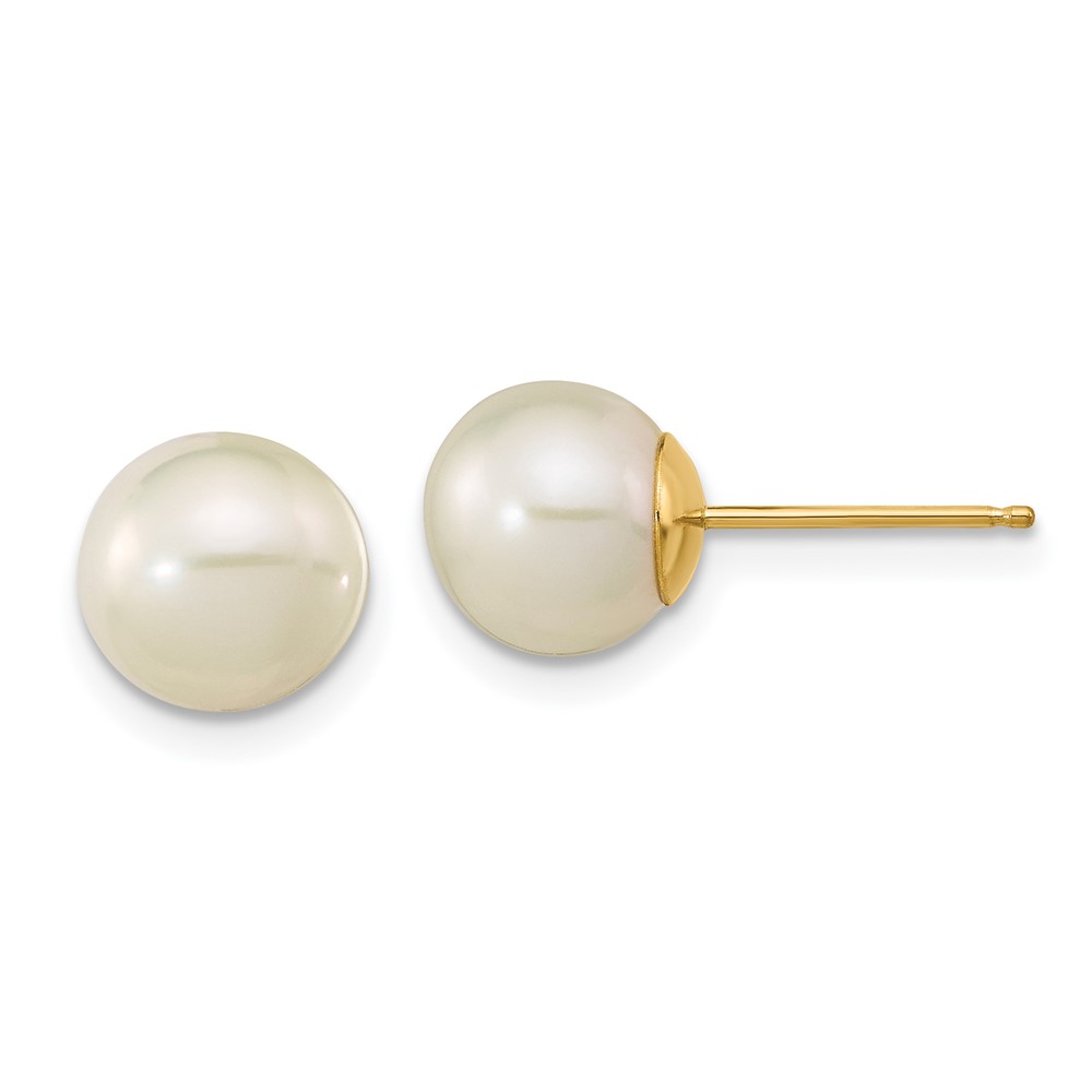14k Madi K 7-8mm White Round Freshwater Cultured Pearl Post Earrings with Silicone Backs (SE138)