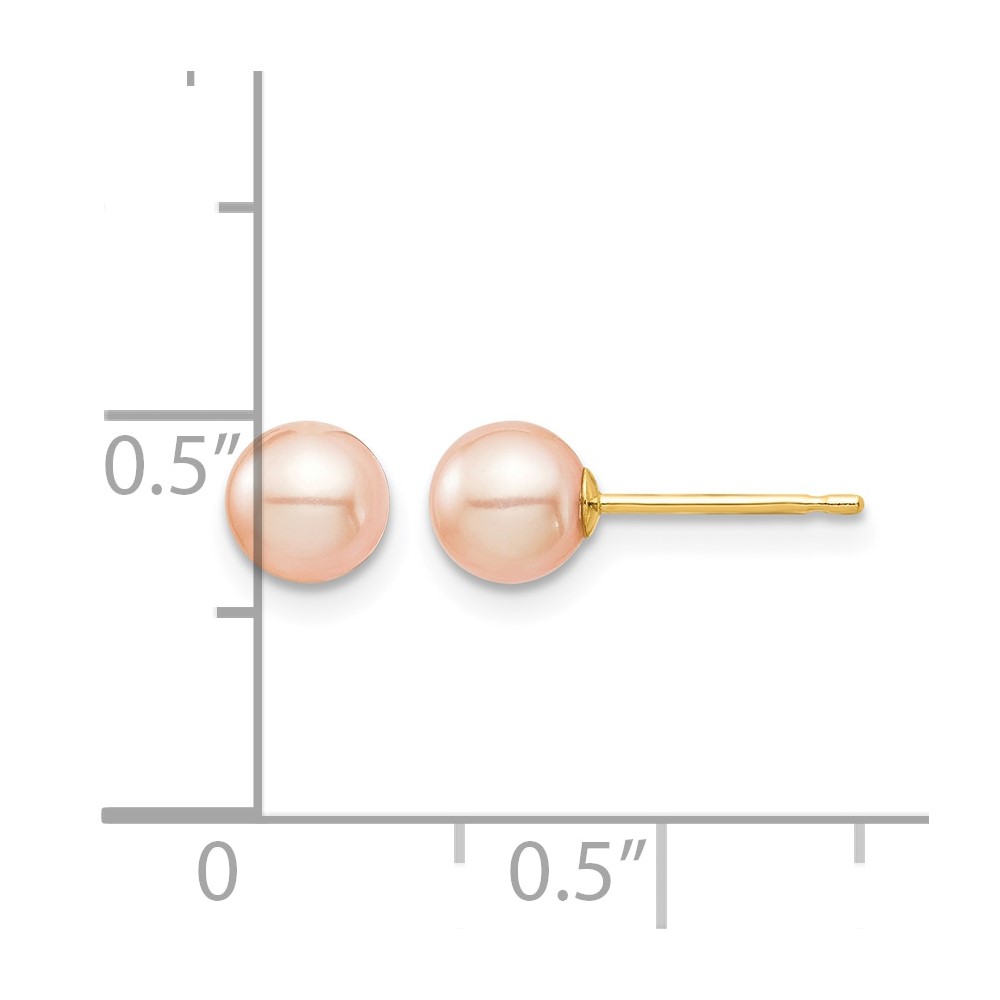 14k Madi K 5-6mm Pink Round Freshwater Cultured Pearl Stud Post Earrings with Silicone Backs (SE144)