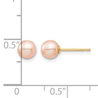 14K Yellow Gold Madi K 5-6mm Pink Round Freshwater Cultured Pearl Stud Post Earrings with Silicone Backs view 4