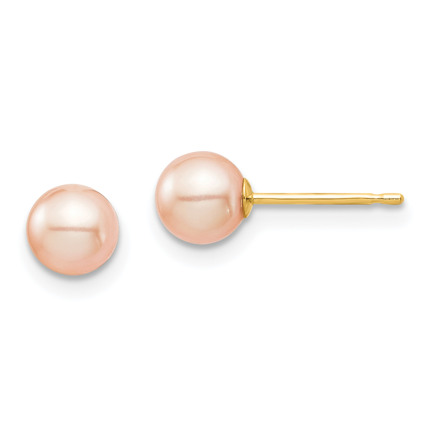 14k Madi K 5-6mm Pink Round Freshwater Cultured Pearl Stud Post Earrings with Silicone Backs (SE144)