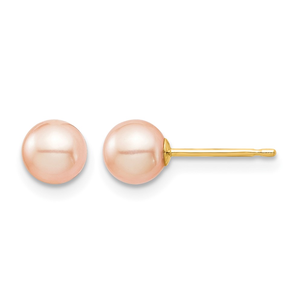 14k Madi K 5-6mm Pink Round Freshwater Cultured Pearl Stud Post Earrings with Silicone Backs (SE144)