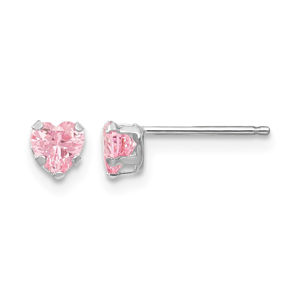 14K White Gold Madi K 4mm Pink CZ Heart Post Earrings