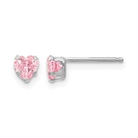 14K White Gold Madi K 4mm Pink CZ Heart Post Earrings view 1