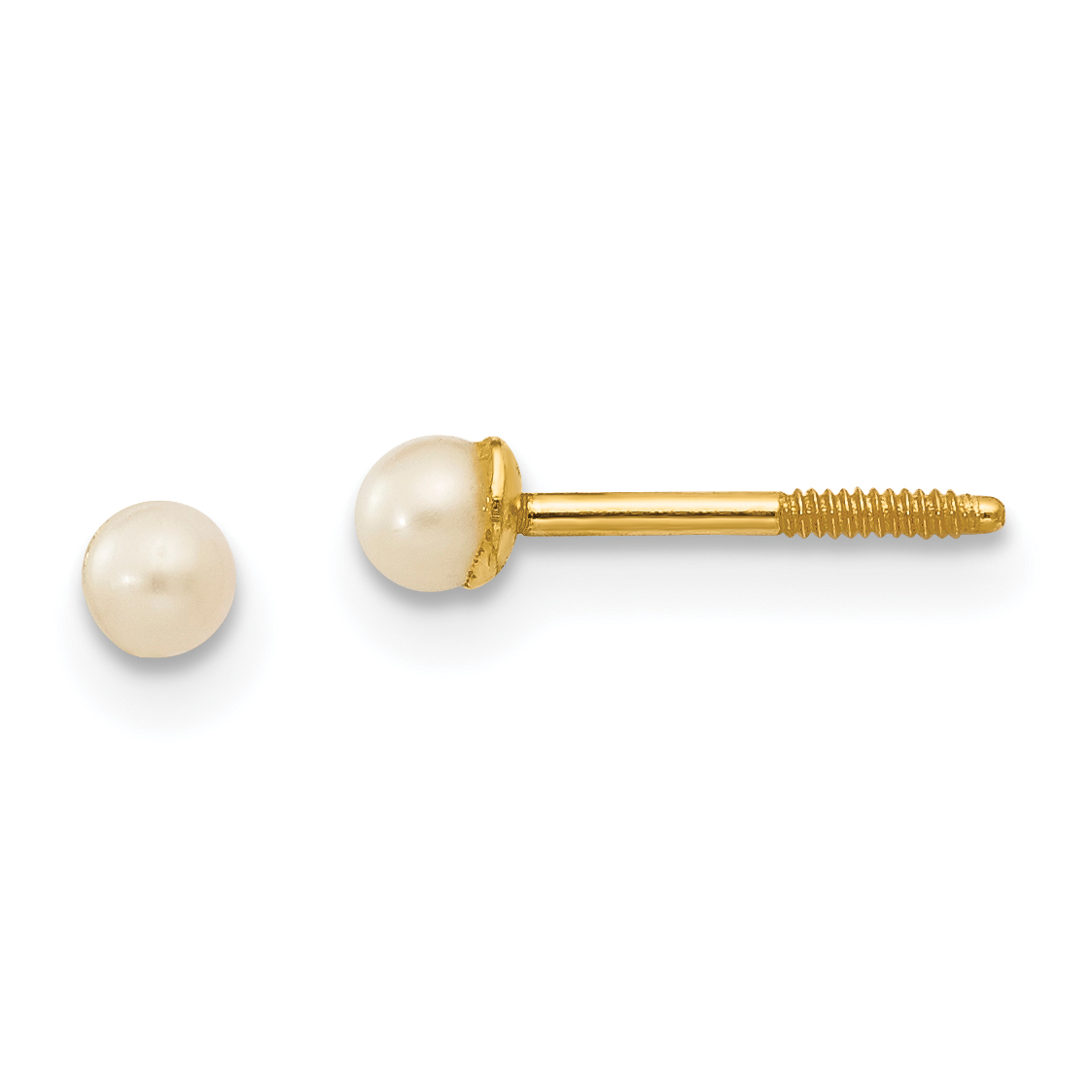14k Madi K 2.5-3.5mm White Button Freshwater Cultured Pearl Screwback Post Earrings (SE145)