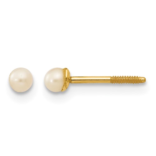 14K Yellow Gold Madi K 2.5-3.5mm White Button Freshwater Cultured Pearl Screwback Post Earrings