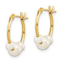 14K Yellow Gold Madi K 4-6mm White Semi-Round Freshwater Cultured 3-Pearl Hoop Earrings view 2
