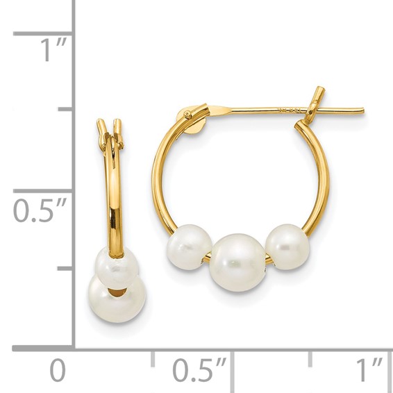 14k Madi K 4-6mm White Semi-Round Freshwater Cultured 3-Pearl Hoop Earrings