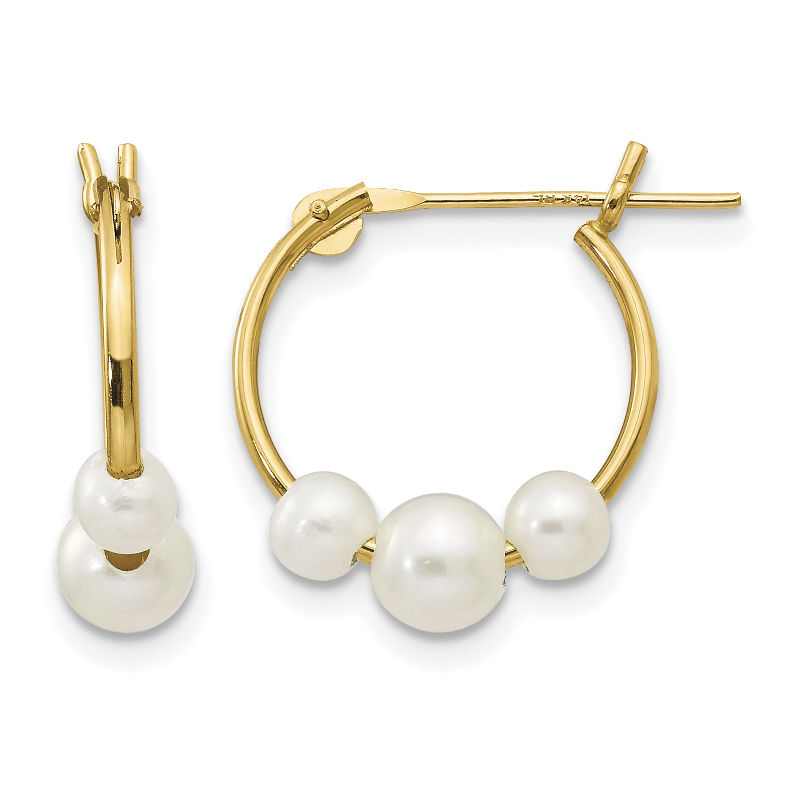 14k Madi K White Semi-round Freshwater Cultured 3 Pearl Hoop Earrings (SE1568)