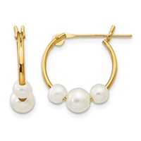 14K Yellow Gold Madi K 4-6mm White Semi-Round Freshwater Cultured 3-Pearl Hoop Earrings view 1