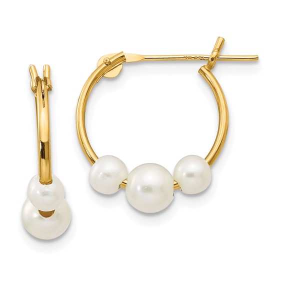 14k Madi K 4-6mm White Semi-Round Freshwater Cultured 3-Pearl Hoop Earrings