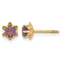 14K Yellow Gold Madi K 4mm Round CZ February Birthstone Screwback Post Earrings view 1