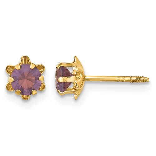 14K Yellow Gold Madi K 4mm Round CZ February Birthstone Screwback Post Earrings