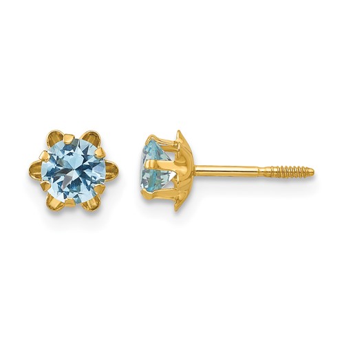 14K Yellow Gold Madi K 4mm Round CZ March Birthstone Screwback Post Earrings