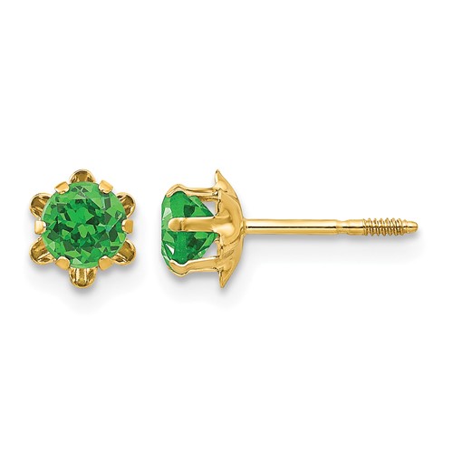 14K Yellow Gold Madi K 4mm Round CZ May Birthstone Screwback Post Earrings