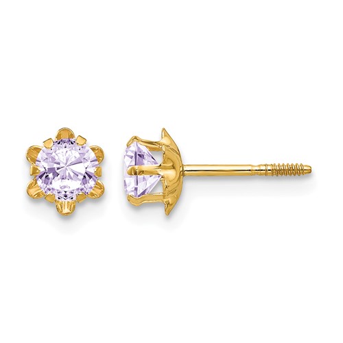 14K Yellow Gold Madi K 4mm Round CZ June Birthstone Screwback Post Earrings