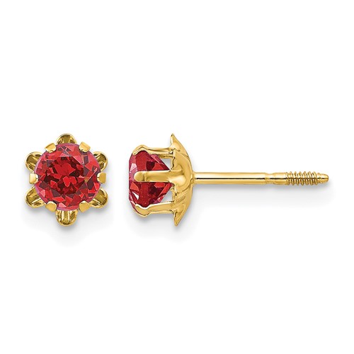 14K Yellow Gold Madi K 4mm Round CZ July Birthstone Screwback Post Earrings