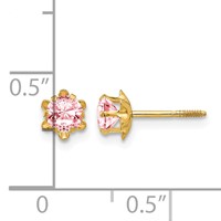 14K Yellow Gold Madi K 4mm Round CZ October Birthstone Screwback Post Earrings view 4
