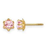14K Yellow Gold Madi K 4mm Round CZ October Birthstone Screwback Post Earrings view 1