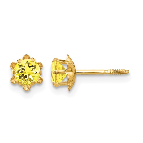 14K Yellow Gold Madi K 4mm Round CZ November Birthstone Screwback Post Earrings