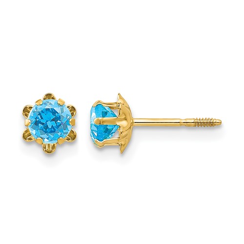 14K Yellow Gold Madi K 4mm Round CZ December Birthstone Screwback Post Earrings
