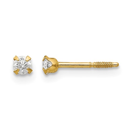 14K Yellow Gold Madi K 2.25mm Round CZ Screwback Post Earrings