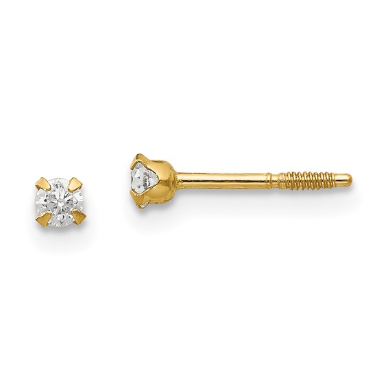 14k Madi K 2.25mm Round CZ Baby Screwback Post Earrings