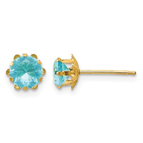 14K Yellow Gold Madi K 5mm Round CZ March Birthstone Post Earrings