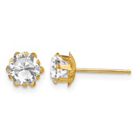 14K Yellow Gold Madi K 5mm Round CZ April Birthstone Post Earrings view 1