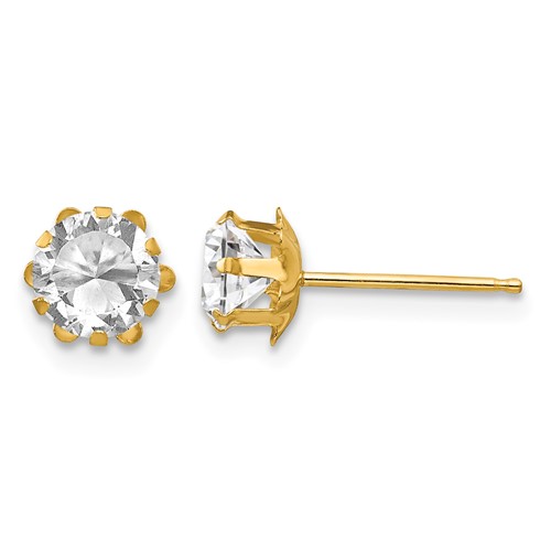 14K Yellow Gold Madi K 5mm Round CZ April Birthstone Post Earrings