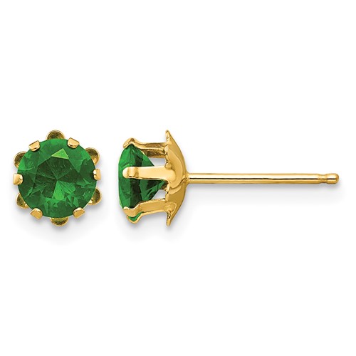 14K Yellow Gold Madi K 5mm Round CZ May Birthstone Post Earrings